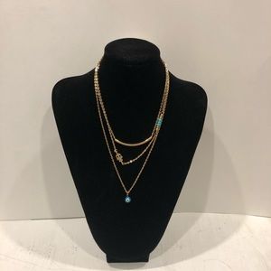 3 layer evil eye gold necklace